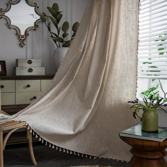 Boho Tassel Translucent Curtain for Bedroom Living Room