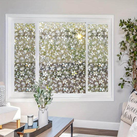 Anti UV Floral Pattern Window Film Privacy Glass Sticker No Glue Cling
