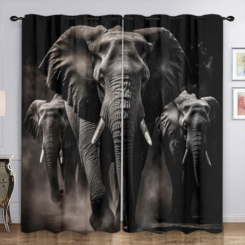 3D Elephant Collage Window Curtains for Home Decor