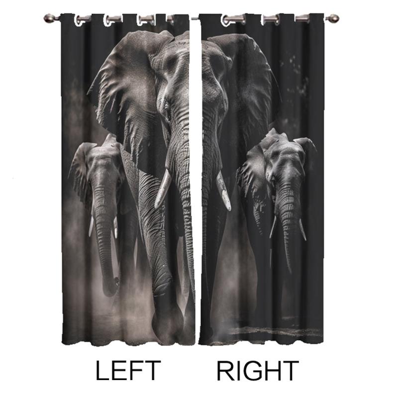 3D Elephant Collage Window Curtains for Home Decor