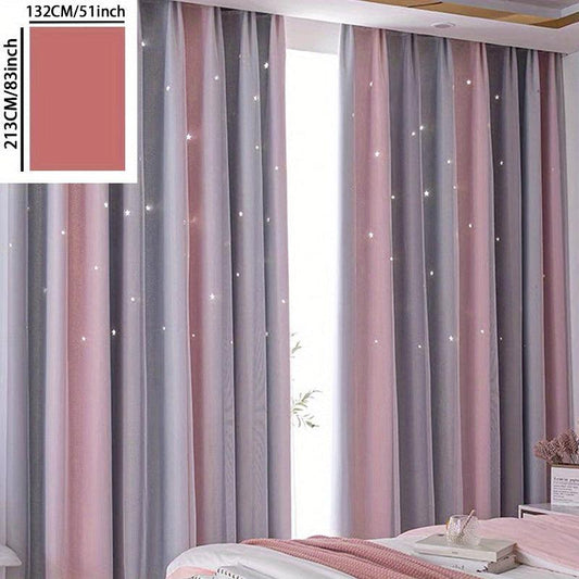 Gray Pink Gradient Star Sheer Curtain for Home Decor