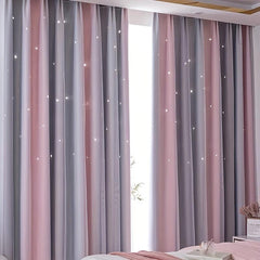 Gray Pink Gradient Star Sheer Curtain for Home Decor
