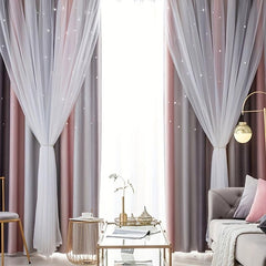 Gray Pink Gradient Star Sheer Curtain for Home Decor
