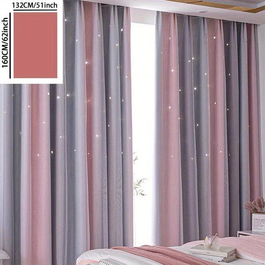 Gray Pink Gradient Star Sheer Curtain for Home Decor