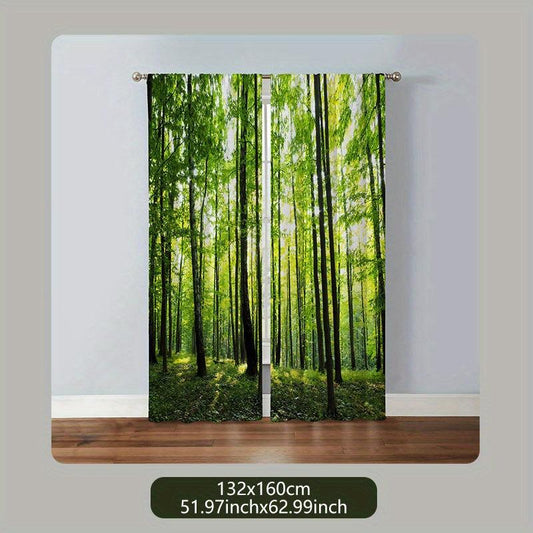 2 Panels Forest Printed Curtain Modern Curtain for Living Room Bedroom