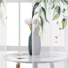 2pcs Green Leaves Semi Sheer Curtain Light Filtering Voile Drape