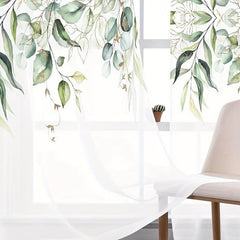 2pcs Green Leaves Semi Sheer Curtain Light Filtering Voile Drape