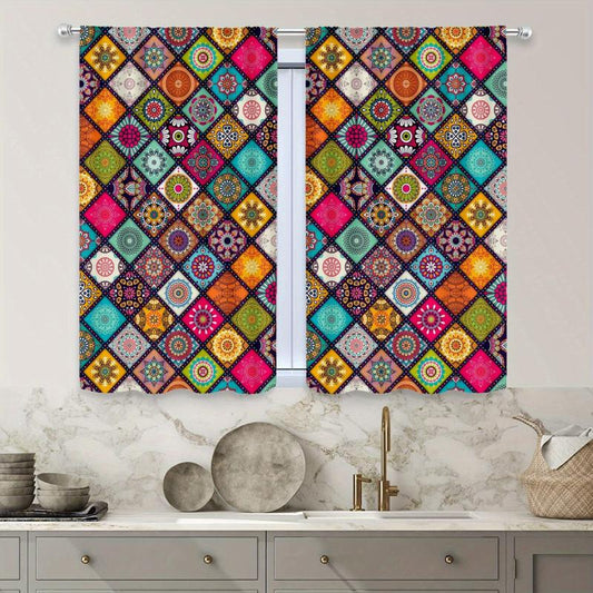 Boho Printed Blackout Curtains - Grommet Top - 3D Flower Effect - Set of 2 Panel