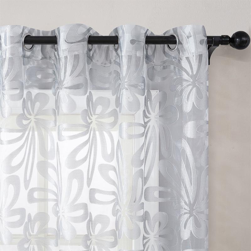 Geometric Tulle Curtain Brown Punch for Living Room Bedroom
