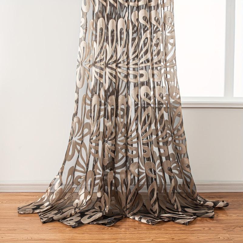 Geometric Tulle Curtain Brown Punch for Living Room Bedroom