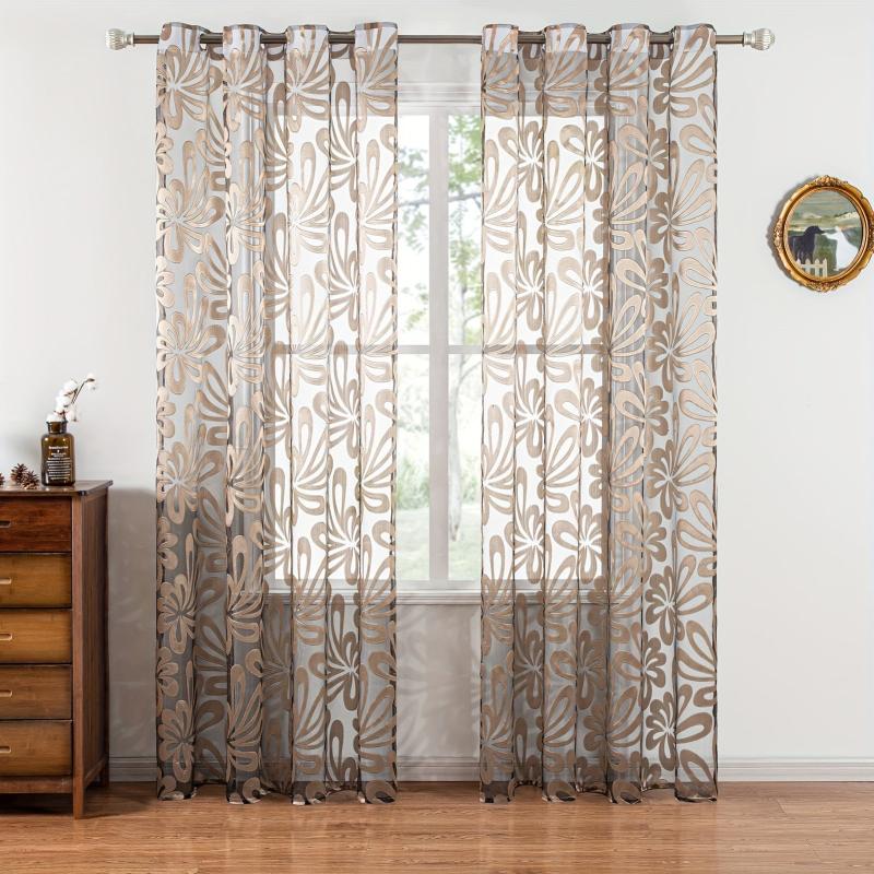 Geometric Tulle Curtain Brown Punch for Living Room Bedroom