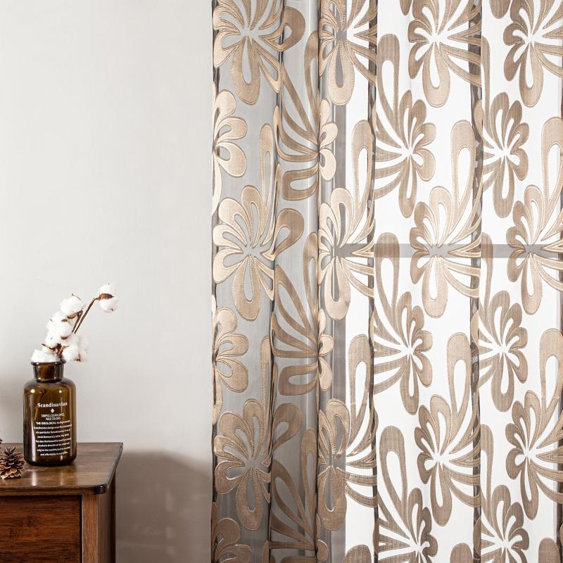 Geometric Tulle Curtain Brown Punch for Living Room Bedroom