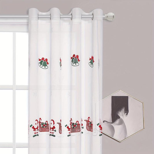 Santa Claus Embroidered Sheer Curtain for Rural Pastoral Decor