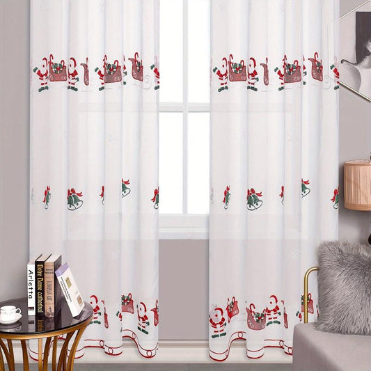 Santa Claus Embroidered Sheer Curtain for Rural Pastoral Decor