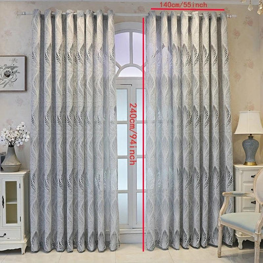 European Curtain Retro Grey Feather Leaves Jacquard Curtain for Home Decor