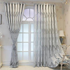 European Curtain Retro Grey Feather Leaves Jacquard Curtain for Home Decor