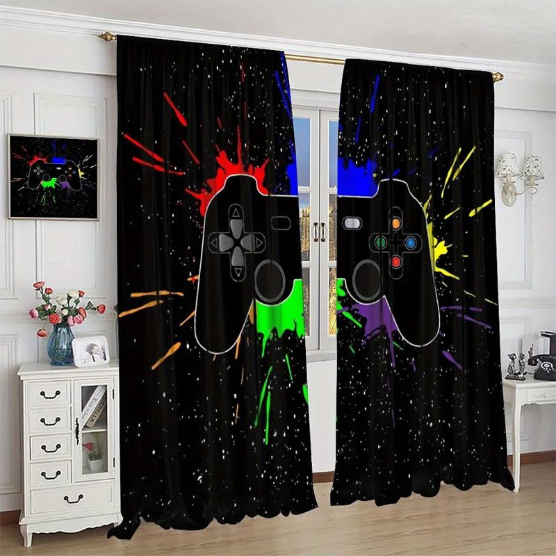 Colorful Game Controller Curtains for Teens Room