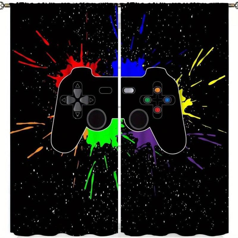 Colorful Game Controller Curtains for Teens Room