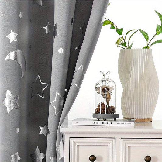 Big Star Moon Pattern Shortcurtain Grey Blackout75 Window Decor