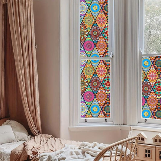 Boho Window Film Colorful Privacy Sticker Easy to Apply