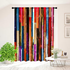 2pcs Colorful Wood Grain Art Window Curtains