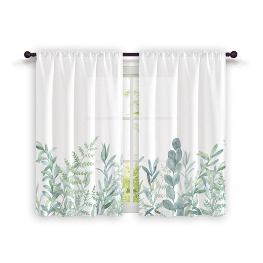 Hand Painted Watercolor Flower Short Curtain for Kitchen Decor