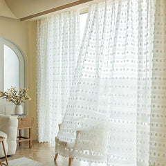 1pc Pom Pom Embroidery Sheer Curtain Vintage Voile Breathable Window Curtain