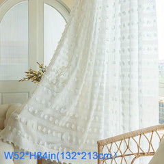 1pc Pom Pom Embroidery Sheer Curtain Vintage Voile Breathable Window Curtain