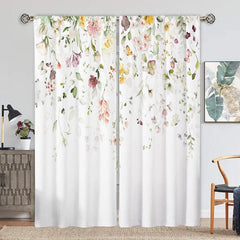 2 Panels Flower Pattern Window Curtains, Rod Pocket Drapes for Home Decor
