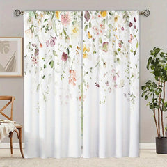 2 Panels Flower Pattern Window Curtains, Rod Pocket Drapes for Home Decor