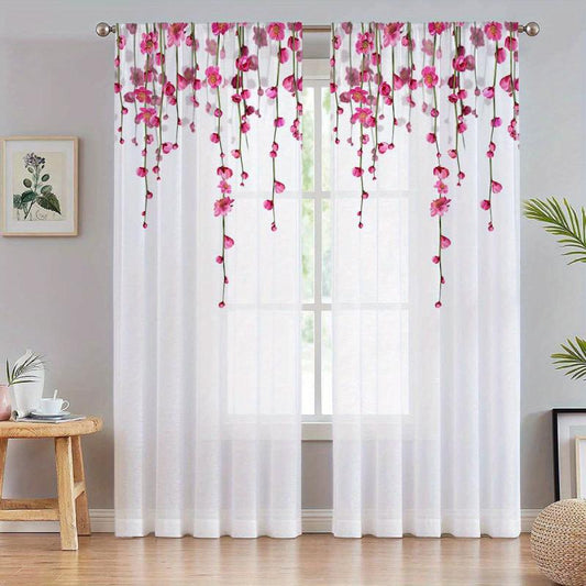 Pink Peach Blossom Sheer Curtain Rod Curtains Living Room Decor