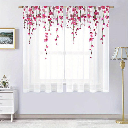 Pink Peach Blossom Sheer Curtain Rod Curtains Living Room Decor