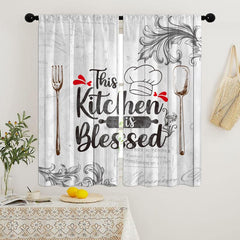 2pcs Vintage Kitchen Blessing Words Half Blackout Curtains