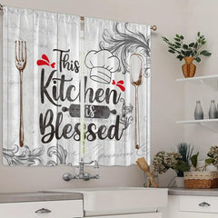 2pcs Vintage Kitchen Blessing Words Half Blackout Curtains