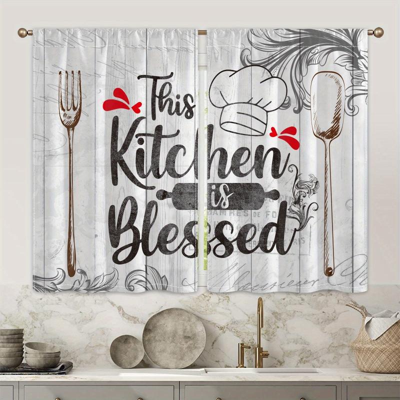 2pcs Vintage Kitchen Blessing Words Half Blackout Curtains