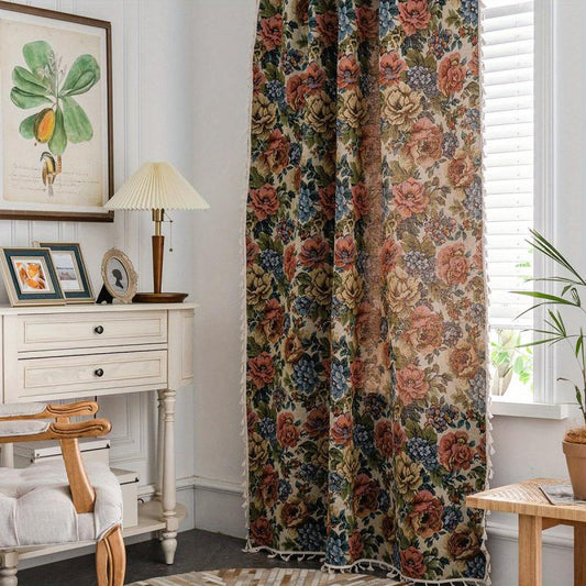 Elegant Jacquard Flower Pattern Curtain with Tassel