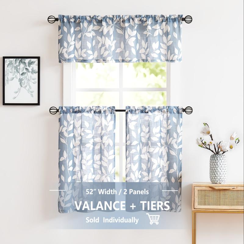 Leaf Printed Cafe Curtain Short Curtain for Kitchen Bathroom