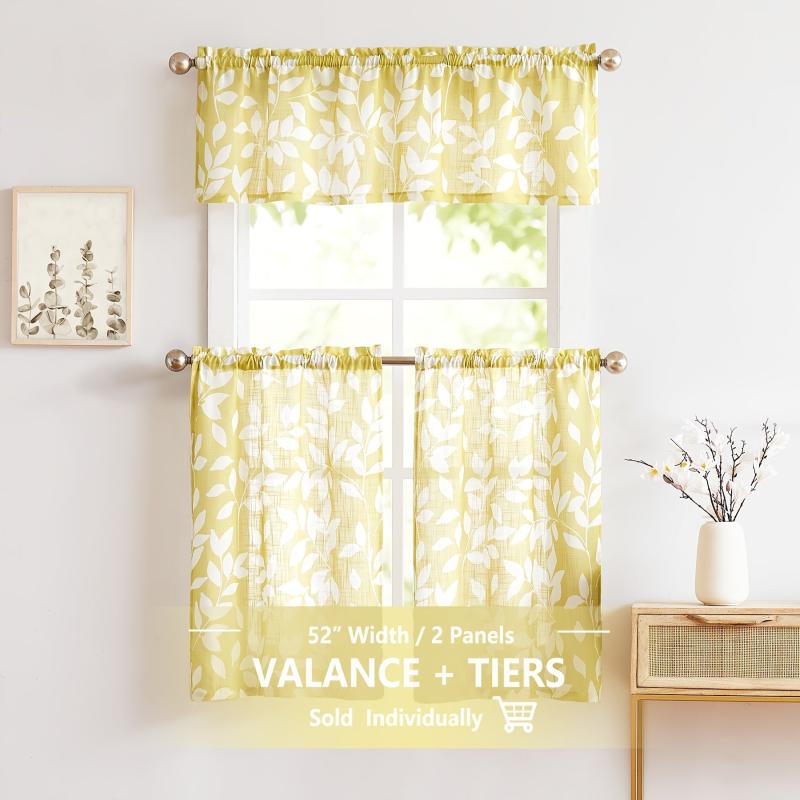 Leaf Printed Cafe Curtain Short Curtain for Kitchen Bathroom