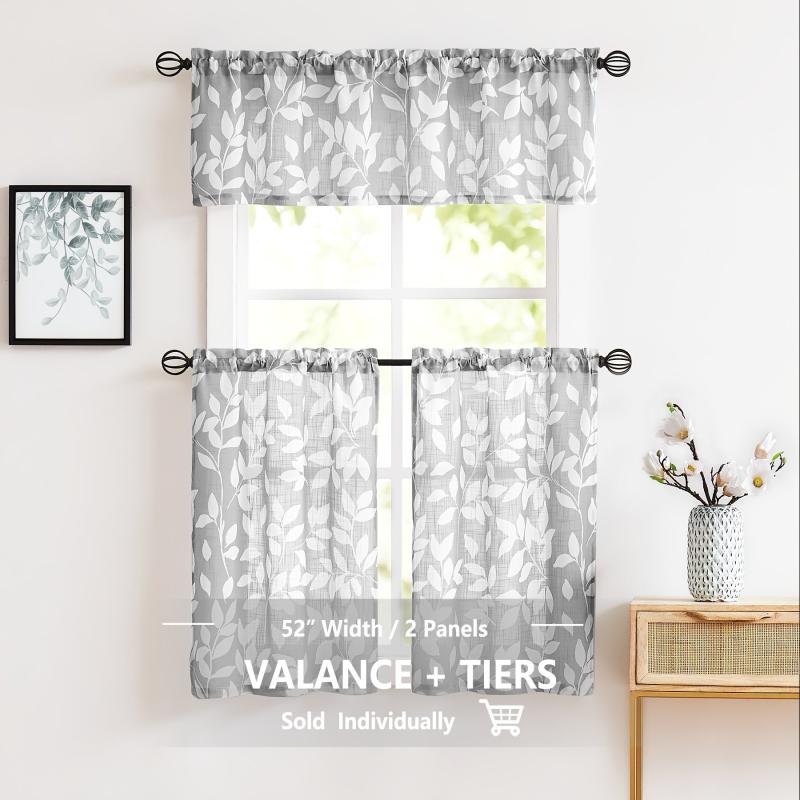 Leaf Printed Cafe Curtain Short Curtain for Kitchen Bathroom