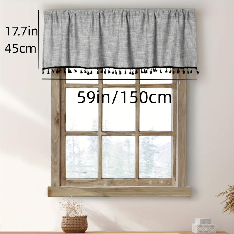 1PC Linen Curtain Head Short Valance Gray Tassel Kitchen Curtain Small Curtain