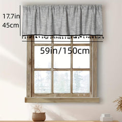 1PC Linen Curtain Head Short Valance Gray Tassel Kitchen Curtain Small Curtain