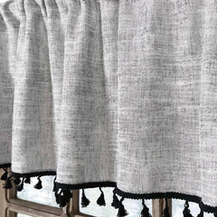 1PC Linen Curtain Head Short Valance Gray Tassel Kitchen Curtain Small Curtain