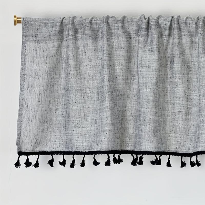 1PC Linen Curtain Head Short Valance Gray Tassel Kitchen Curtain Small Curtain