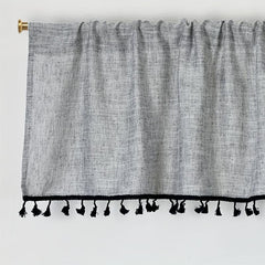 1PC Linen Curtain Head Short Valance Gray Tassel Kitchen Curtain Small Curtain
