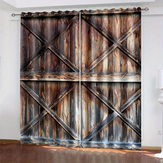 2pcs Retro Barn Curtains Industrial Style Storage Room Waterproof Non Fading