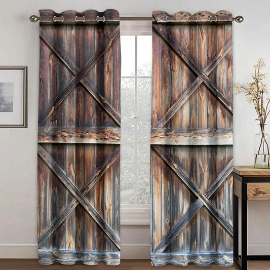 2pcs Retro Barn Curtains Industrial Style Storage Room Waterproof Non Fading