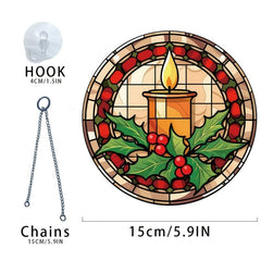 Acrylic Christmas Candle Leaf Round Stain Window Hanging Decoration