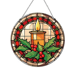 Acrylic Christmas Candle Leaf Round Stain Window Hanging Decoration