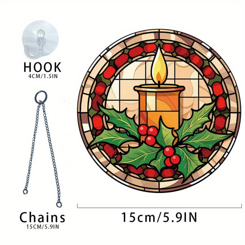 Acrylic Christmas Candle Leaf Round Stain Window Hanging Decoration