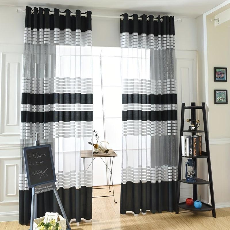Geometric Sheer Tulle Curtains for Living Room, Sliding Doors - Modern Design